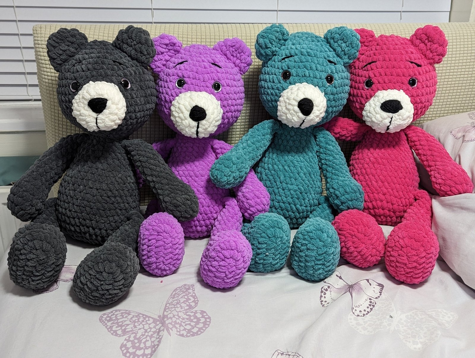 Colourful crochet teddy bears, handmade by SnuggleStitch Creations